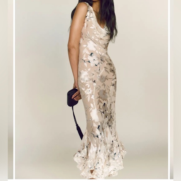 Reformation Dresses & Skirts - Reformation Evanthe Prosecco Blossom Silk Blend Ruffle Hem Maxi Dress 2